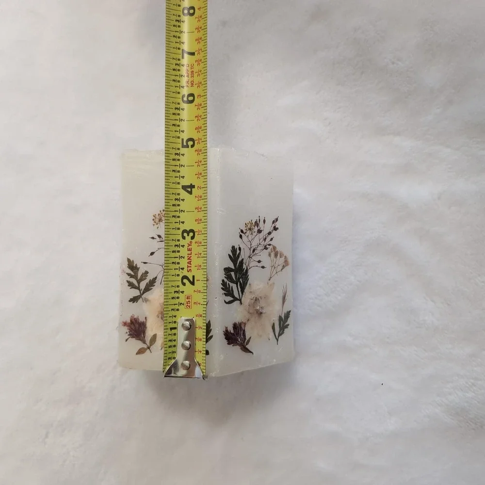 New Pressed Flower Wax Candle Luminary Votive Holder Hexagon Botanic Cottagecore